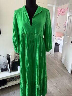 Zara Vibrant Green Long Maxi Dress with V-Neck
